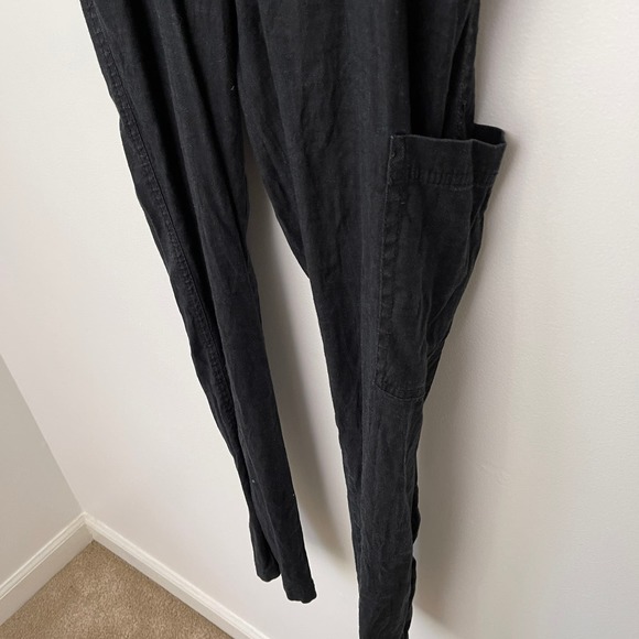 Anthropologie Elevenses Linen Blend Straight Leg Pants Black - Small - Picture 3 of 10